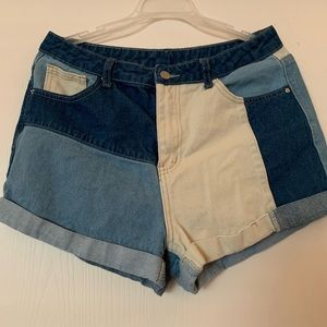 Cream Blue and light denim shorts